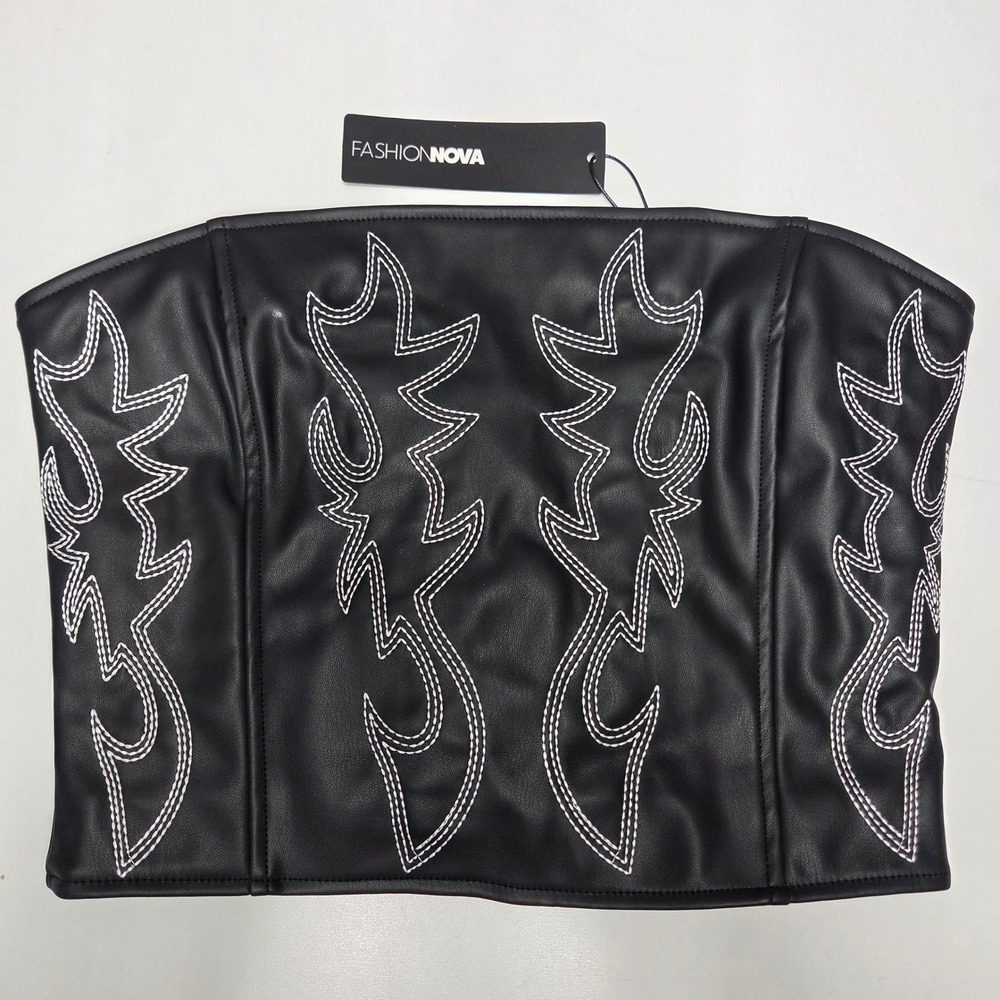Fashion Nova Wild West Faux Leather Corset Top Black Western Lace Up Small NEW